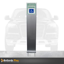 Product Carousel - Rectangular Bolt-Down Sign Bollard - 12"x2"x84", Metallic Silver
