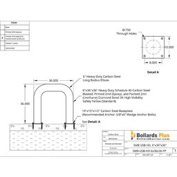 U-Shaped Bolt-Down Bollard - 6"x36"x36", Drawing