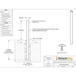Heavy Duty Inground Bollard - 4"x84", Bare Steel Drawing