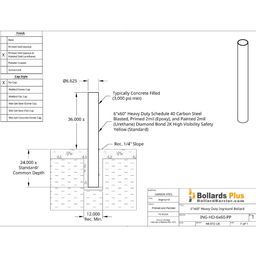 Heavy Duty Inground Bollard - 6"x60", Safety Yellow, Drawing
