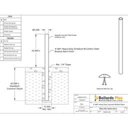 Heavy Duty Inground Bollard - 4"x84" Bare Steel, Drawing