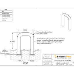 Heavy Duty U-Shaped Inground Bollard - 6"x36"x48", Safety Yellow, Drawing