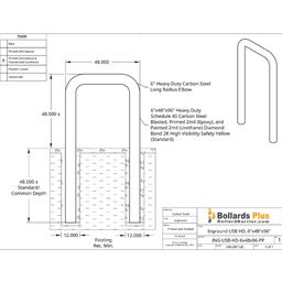 Heavy Duty U-Shaped Inground Bollard - 6"x48"x96", Safety Yellow, Drawing