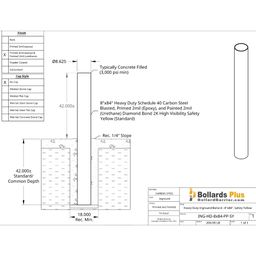Drawing - Heavy Duty Inground Bollard - 8"x84", Safety Yellow