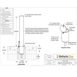Drawing - Heavy Duty Removable Bollard - 6"x48", Safety Yellow