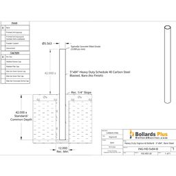 Drawing - Heavy Duty Inground Bollard - 5"x84", Bare Steel