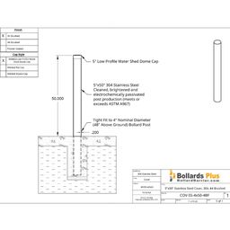4" Bollard Cover - Stainless Steel, 5"x50", Drawing