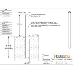 Heavy Duty Inground Bollard - 5"x96", Safety Yellow Drawing