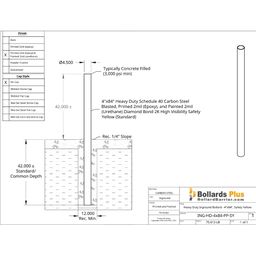 Drawing - Heavy Duty Inground Bollard - 4"x84", Safety Yellow