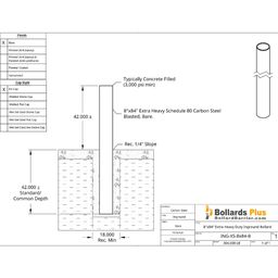 Extra Heavy Duty Inground Bollard - 8"x84" Bare Steel, Drawing