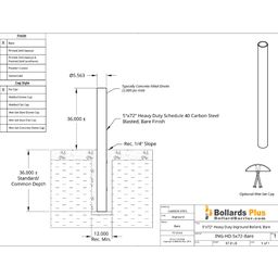 Heavy Duty Inground Bollard - 5"x72" Bare Steel, Drawing