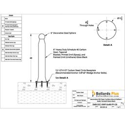 Drawing - Decorative KW Pawn Bolt-Down Bollard - 6"x48", Gloss Black