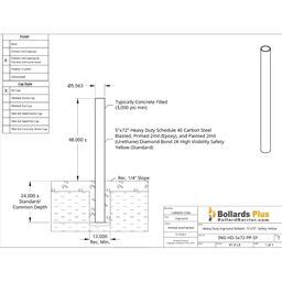 Drawing - Heavy Duty Inground Bollard - 5"x72", Safety Yellow