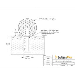 Spherical Concrete Bollard - 30", Drawing
