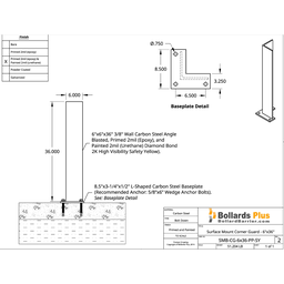 Drawing - Corner Guard Bolt-Down Bollard - 6"x36", Safety Yellow