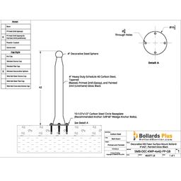 Drawing - Decorative KW Pawn Bolt-Down Bollard - 4"x42", Gloss Black