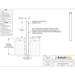 Heavy Duty Inground Bollard - 4"x72", Safety Yellow Drawing