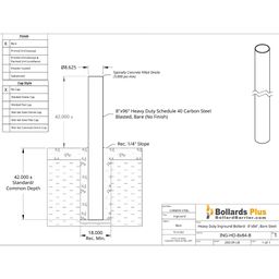 Drawing - Heavy Duty Inground Bollard - 8"x84", Bare Steel