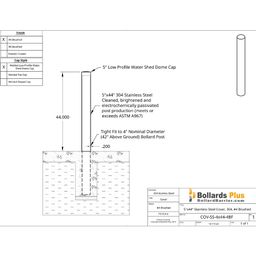Drawing - 4" Bollard Cover - Stainless Steel, 5"x44"