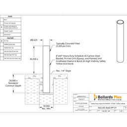 Heavy Duty Inground Bollard - 8"x60", Safety Yellow Drawing
