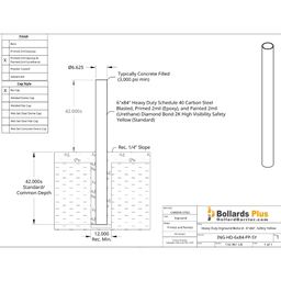 Drawing - Heavy Duty Inground Bollard - 6"x84", Safety Yellow
