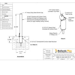 Drawing - Heavy Duty Removable Bollard - 4"x42", Safety Yellow