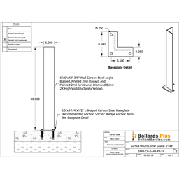 Drawing - Corner Guard Bolt-Down Bollard - 6"x48", Safety Yellow