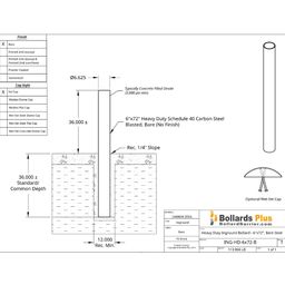 Heavy Duty Inground Bollard - 6"x72", Bare Steel, Drawing
