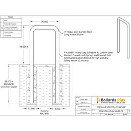 Heavy Duty U-Shaped Inground Bollard - 4"x36"x96", Safety Yellow, Drawing
