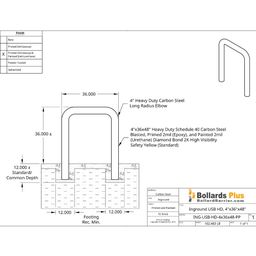 Heavy Duty Inground U-Shaped Bollard 4"x36"x48", Safety Yellow, Drawing