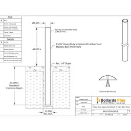 Heavy Duty Inground Bollard - 6"x96", Bare Steel