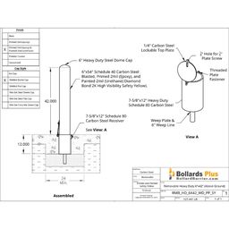 Drawing - Heavy Duty Removable Bollard - 6"x42", Safety Yellow