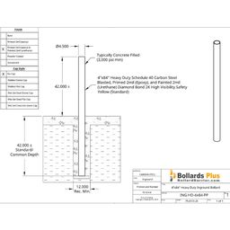 Heavy Duty Inground Bollard - 4"x84", Safety Yellow, Drawing