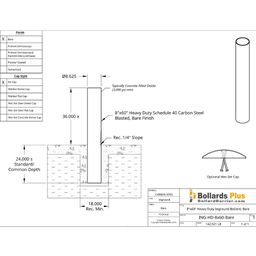 Heavy Duty Inground Bollard - 8"x60" Bare Steel, Drawing