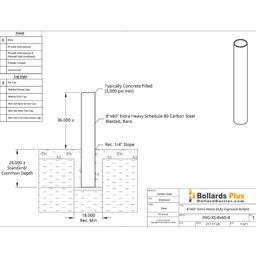 Extra Heavy Duty Inground Bollard - 8"x60" Bare Steel, Drawing
