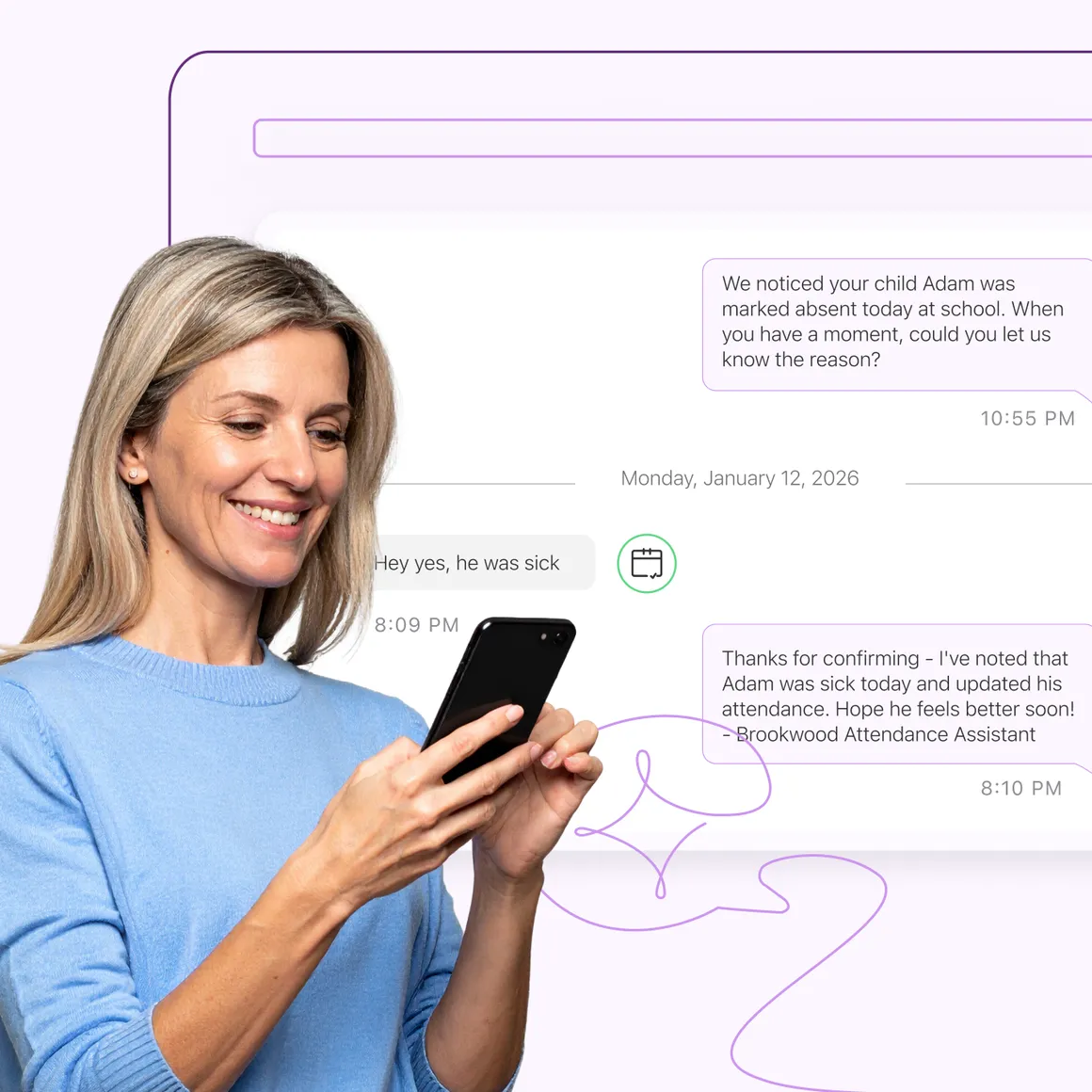 Two-way texting workflow for improving school attendance