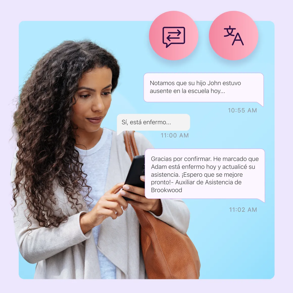 Two-way, multilingual texting workflow for improving school attendance