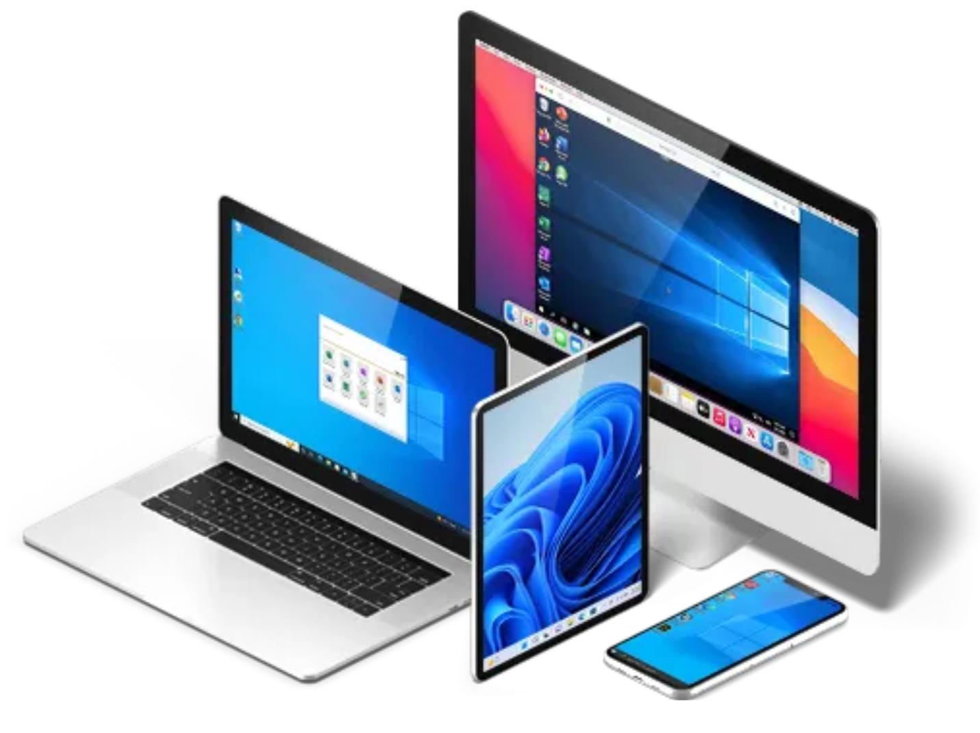 varitety of IT devices with TSplus Remote Support showing on their screens