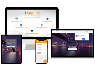 device screens showing remote desktop access by TSplus
