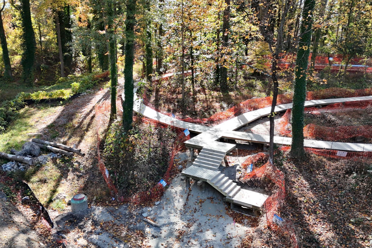 Boardwalk in progress, along with stream restoration. (Photo Credit: ABI Staff)