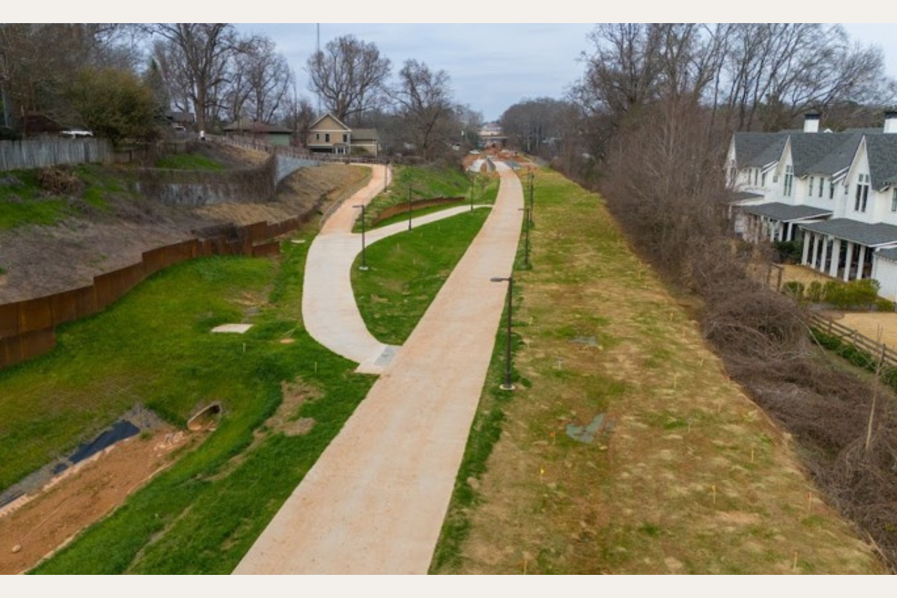 Arial view of completed concrete trail. (Photo Credit: ABI Staff)