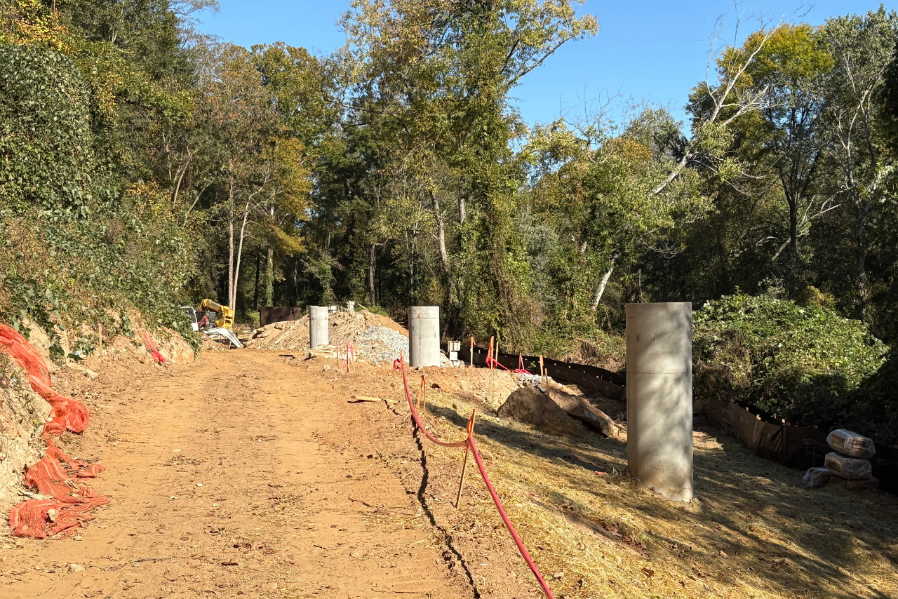 Pier construction for elevated trail on the northside of Peachtree Creek. (Photo Credit: ABI Staff)