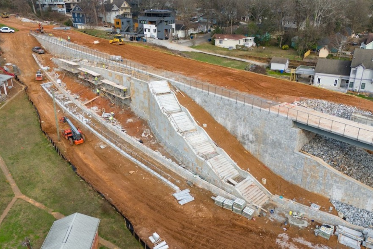 Final work is underway on the stair and ramp access at Ormewood Bridge. (Photo Credit: ABI Staff)
