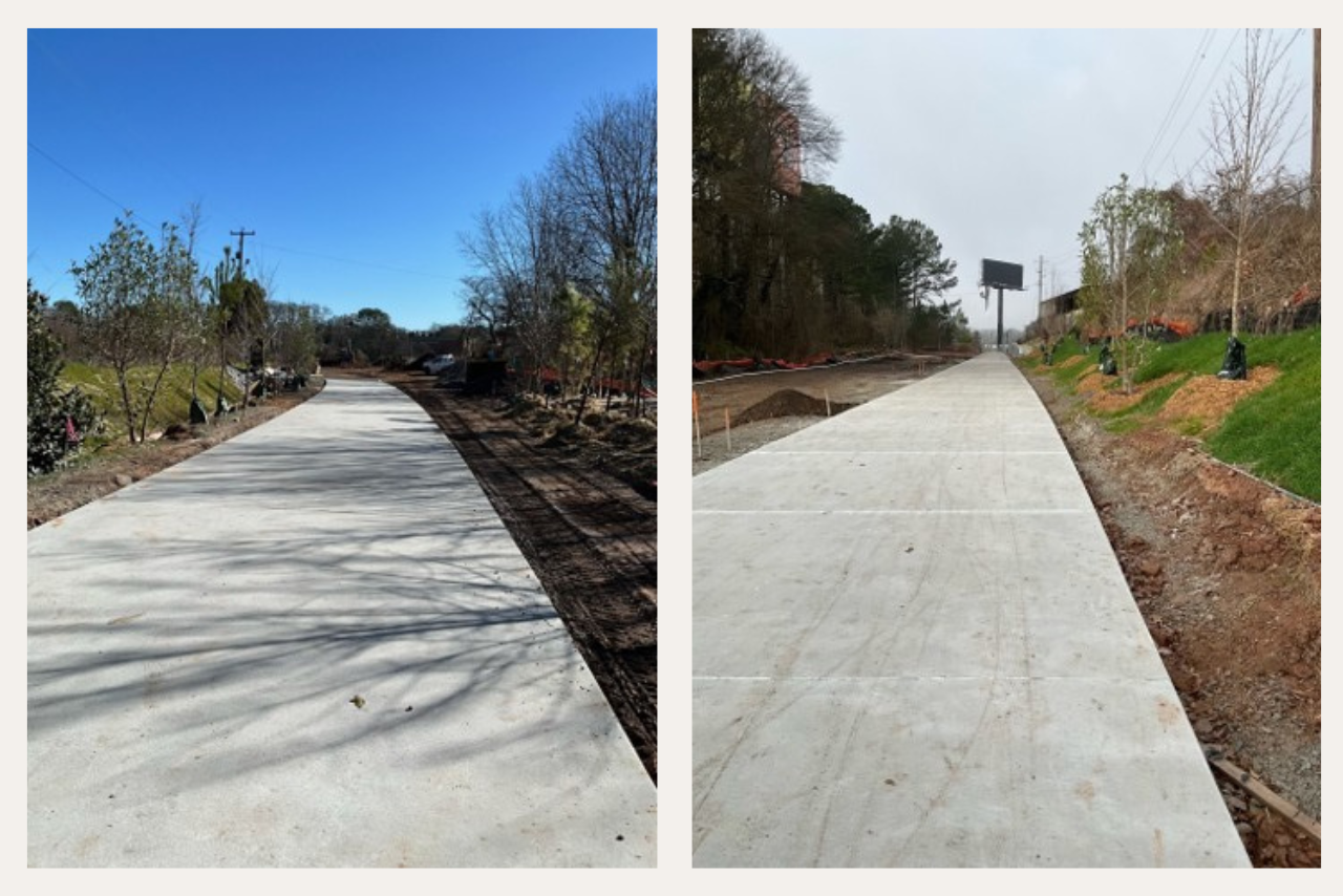 Pictured from left to right: Rough grading for trail alignment at D.H. Stanton Park Completed concrete trail near I-75. (Photo Credit: ABI Staff)
