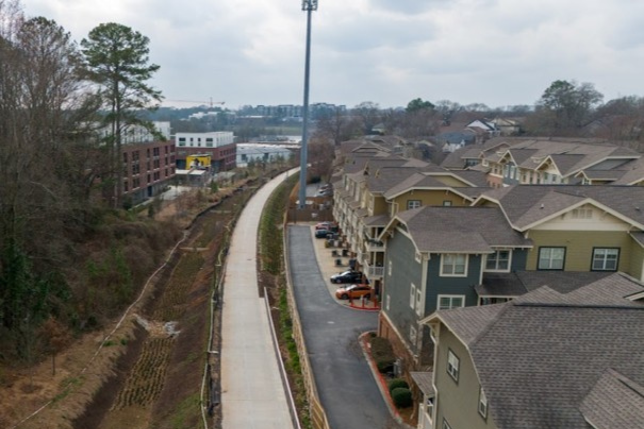 Arial view of completed concrete trail. (Photo Credit: ABI Staff)
