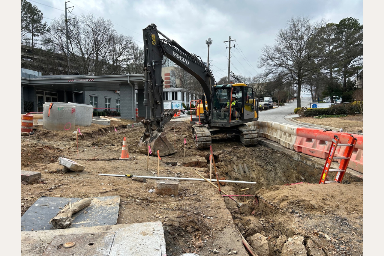 Excavation underway for trail plaza and trail at Peachtree Park Drive NE. (Photo Credit: ABI Staff)