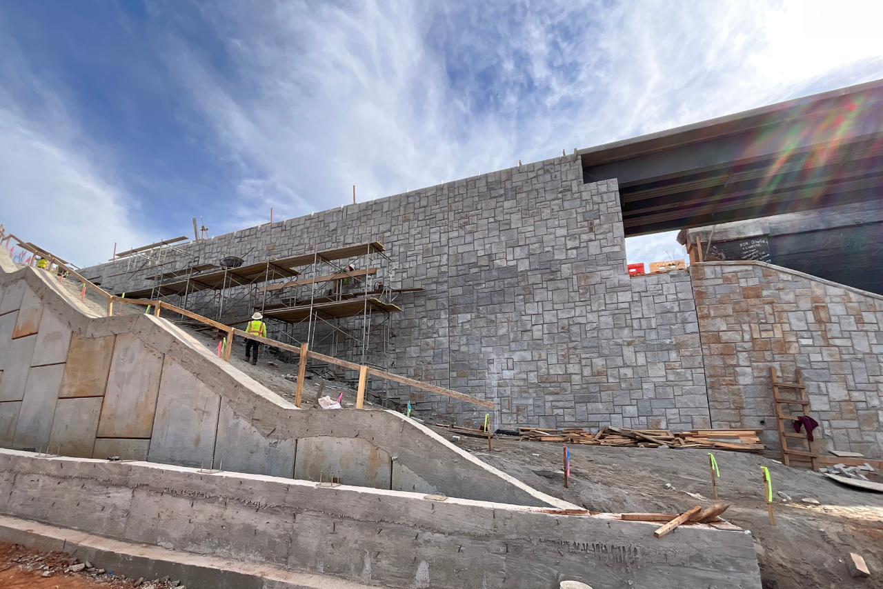 Granite work in progress at the newly constructed Ormewood Ave bridge. (Photo Credit: ABI Staff)