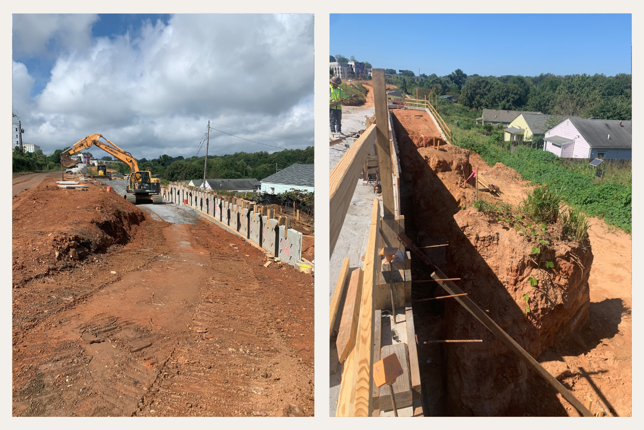 Pictured from left to right: Access point walls under construction at Grant Terrace. Mechanically Stabilized Earth (MSE) walls under construction at Grant Terrace. (Photo Credit: ABI Staff)