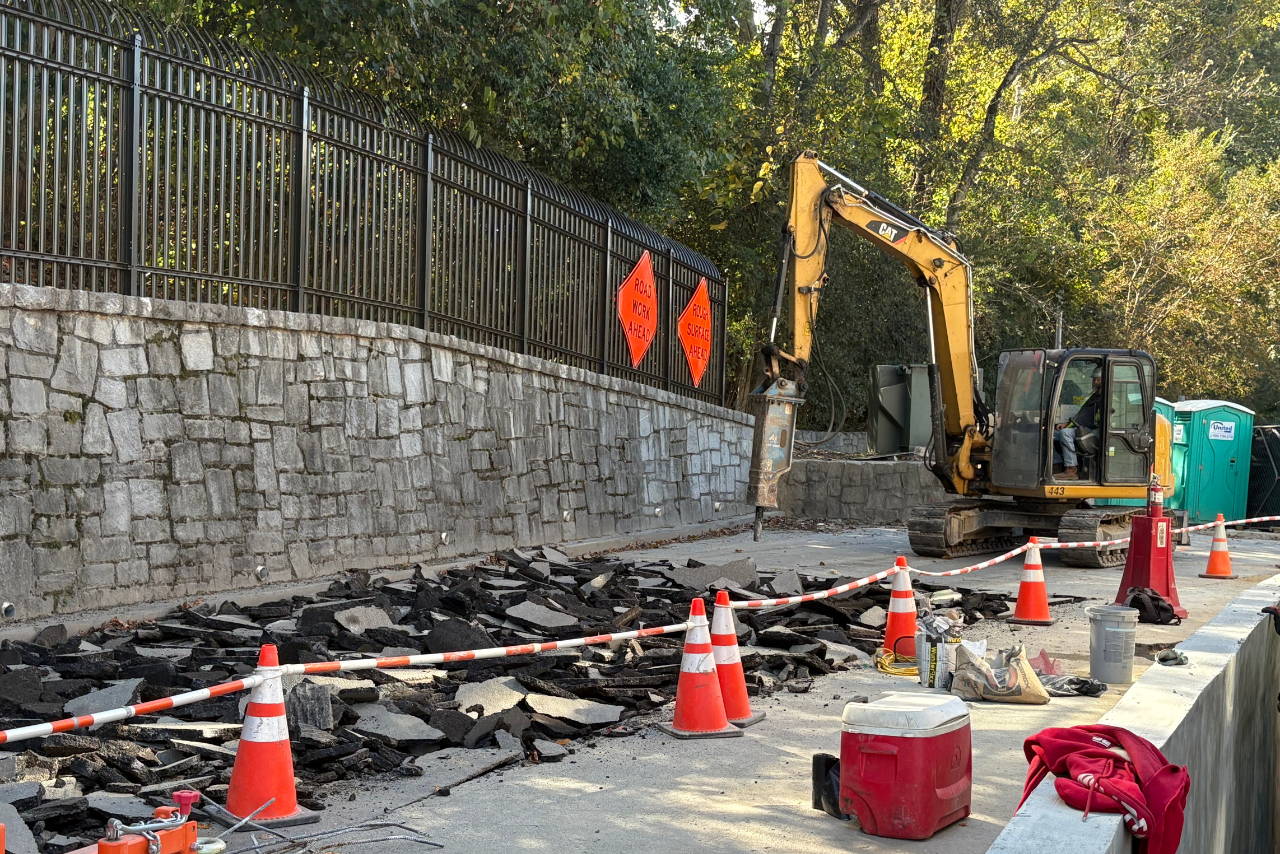 Removal of asphalt road to narrow road and make room for the trail and landscape buffer. (Photo Credit: ABI Staff)