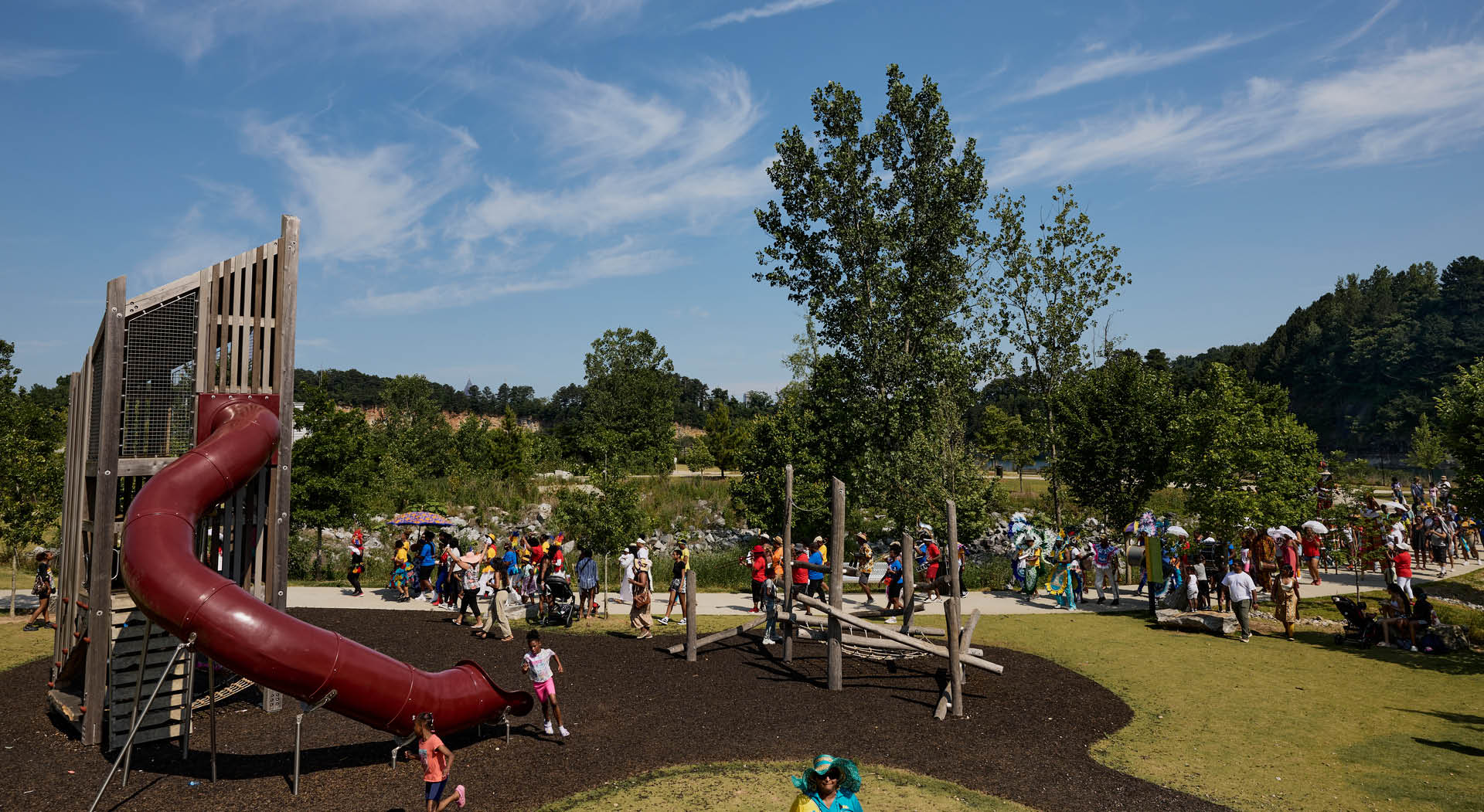 Children play on the playground at Atlanta's Shirley Clarke Franklin Park. (Photo Credit: Erin Sintos)